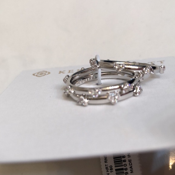 Kendra Scott Silver Tone Haven Heart 3PC Stackable Ring Set Size 7 Crystal NWT - Picture 5 of 16